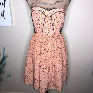 Minuet Dress with Commas, Peach and Blue Strapless Dress Size Medium